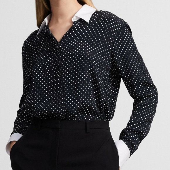 THEORY | Contrast Straight Shirt in Polka Dot Crepe - Picture 1 of 11